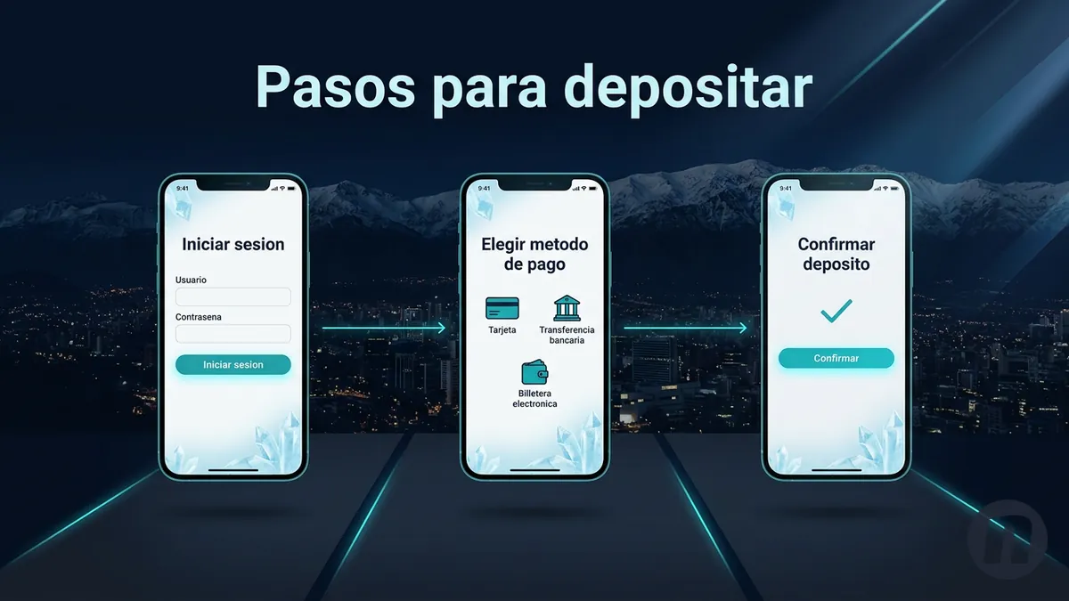 Secuencia de pantallas con los pasos para depositar en Novibet Chile