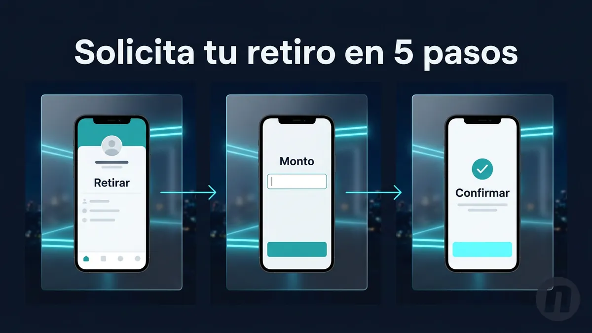Secuencia de pantallas mostrando cómo solicitar un retiro paso a paso en Novibet Chile